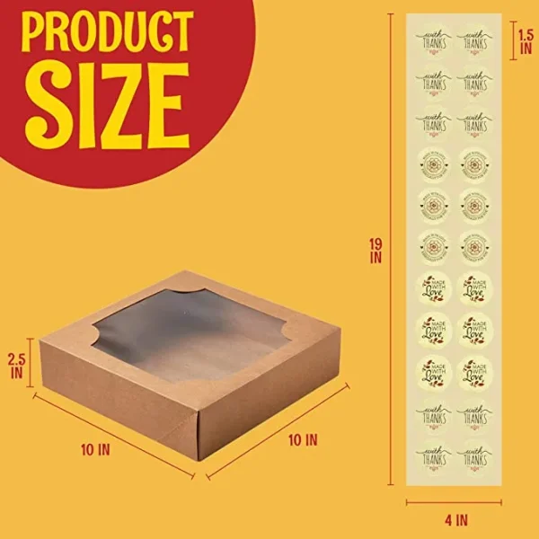 15Pcs Kraft Bakery Boxes with Stickers