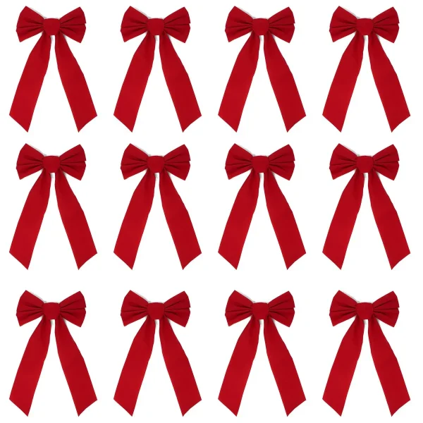 12pcs Christmas Red Velvet Bow Decoration