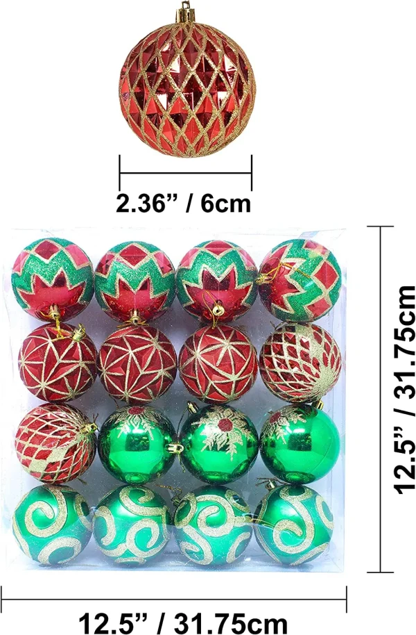 16pcs Red Green & Gold Christmas Ornaments