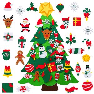 DIY Felt Wall Christmas Tree with 26 Piece Hanging Ornaments