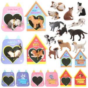 16Pcs Kids Valentines Cards with Dog and Cat Figure Toys-Classroom Exchange Gifts
