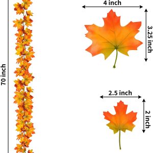 Artificial Fall Red Orange Maple Leaves Garland