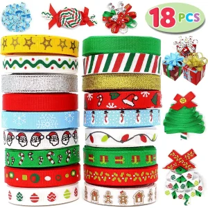 18pcs Christmas Satin Fabric Ribbon Decoration