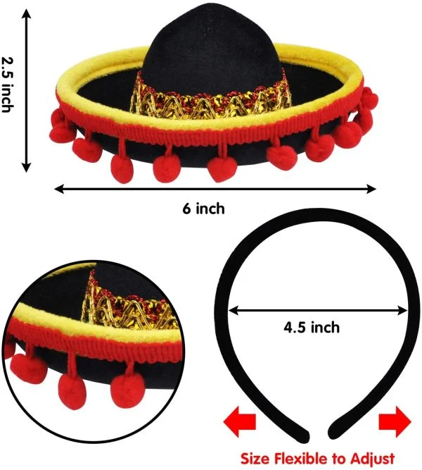 6 Piece Cinco De Mayo Fiesta Fabric And Straw Sombrero Headbands