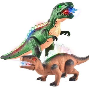 Battery Powered Walking Dinosaur with Light and Sound, 2 Pcs