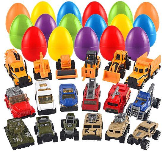 18pcs Jumbo Easter Eggs Filled with Diecast Vehicles 3.35in