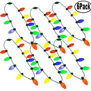Holiday Christmas Led Light Up Bulb Necklace, 6 Pack