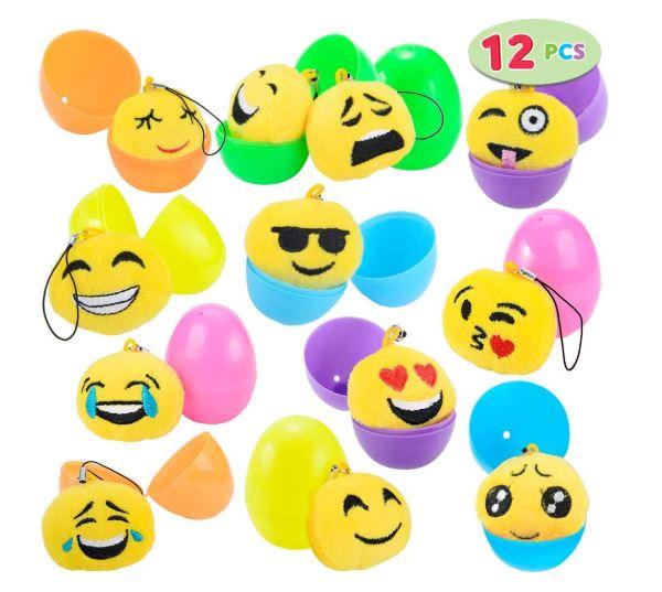 12 Pcs Filled Easter Eggs With Plush Emoji, 2.25 Bright Colorful Easter Eggs