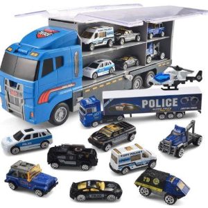 10 In 1 Die-cast Police Patrol Rescue Truck Mini Police Vehicles Truck Toy Set In Carrier Truck
