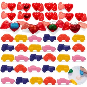 28Pcs Prefilled Hearts with Car Crayons and Valentines Day Cards for Kids-Classroom Exchange Gifts