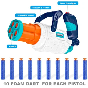 2Pcs Toy Blaster Guns with 5-Dart Rotating Barrel