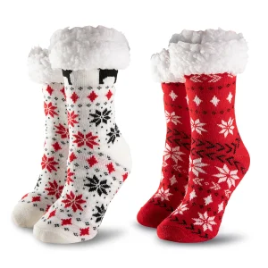2pcs Women’s Red Soft Fuzzy Slipper Socks