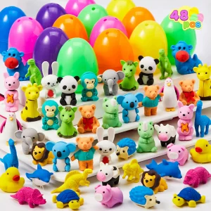 24Pcs Animal Themed Erasers Prefilled Easter Eggs