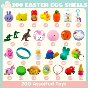 200Pcs 2.25in Prefilled Easter Eggs Bursting with Novelty Toys and Stickers for Easter Egg Hunt
