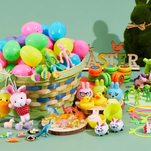 200Pcs 2.36in Cute Toys and Stickers Prefilled Easter Eggs for Easter Egg Hunt