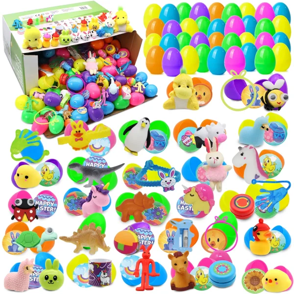 200Pcs Cute Toys and Stickers Prefilled Easter Eggs