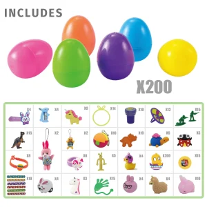 200Pcs 2.4in Cute Toys and Stickers Prefilled Easter Eggs for Easter Egg Hunt