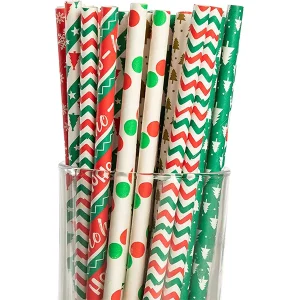 200pcs Colorful Disposable Christmas Paper Straws