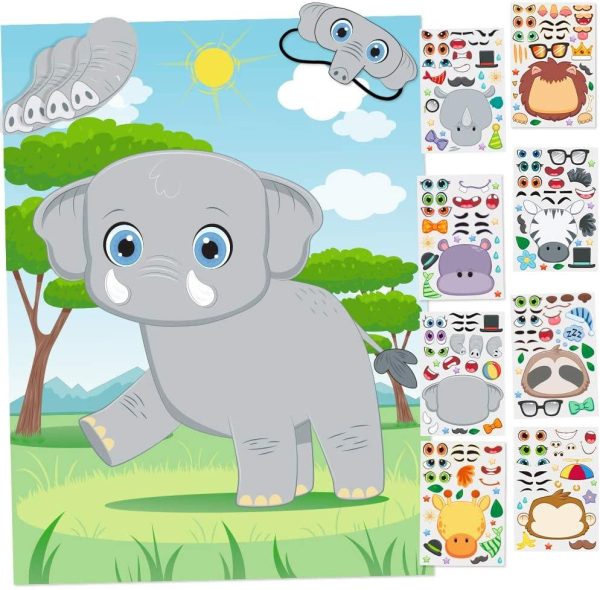 24 Pcs Safari Animal Make A Face Sticker