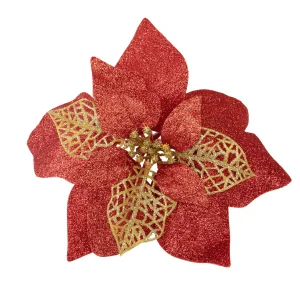 22pcs Glittered  Christmas Artificial Poinsettias with Clips