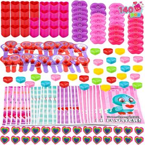 Valentines Day Stationery Set with Treat Bags for Kids (140 Pcs)