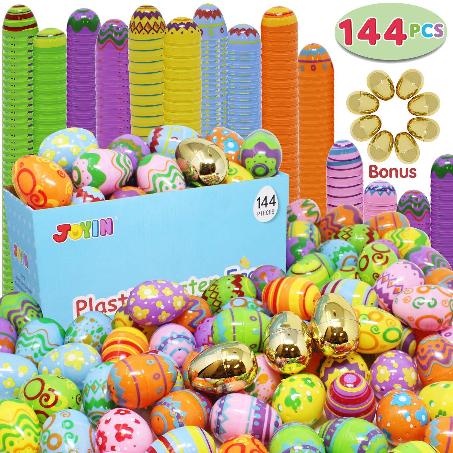 144 Pcs Plastic Printed Bright Easter Eggs Plus Golden Eggs