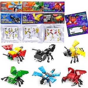 24Pcs Kids Valentines Cards with Insect Building Blocks-Classroom Exchange Gifts