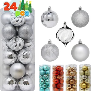 24pcs Silver Shatterproof Christmas Ball Ornaments 3.15in