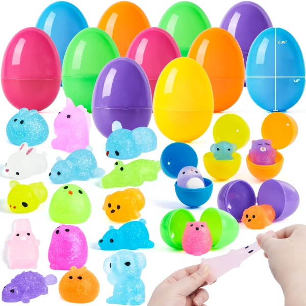 24 Pieces of Pre-filled Easter Eggs Containing Mochi Squishy Toys