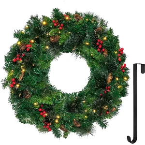Pre lit Artificial Christmas Wreath 24in