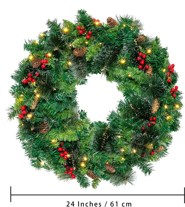 Pre lit Artificial Christmas Wreath 24in