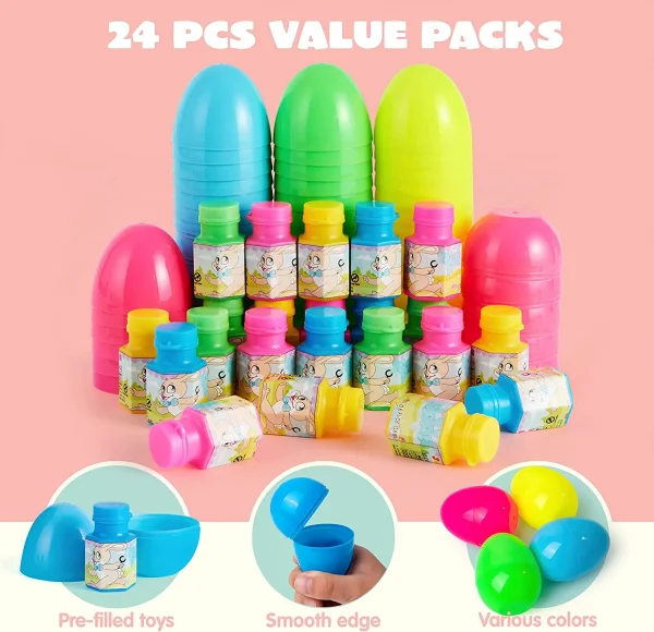24Pcs 3.15in Bubble Wands Prefilled Easter Eggs for Easter Egg Hunt