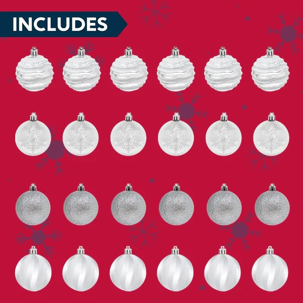 24pcs Silver and White Christmas Ball Ornaments