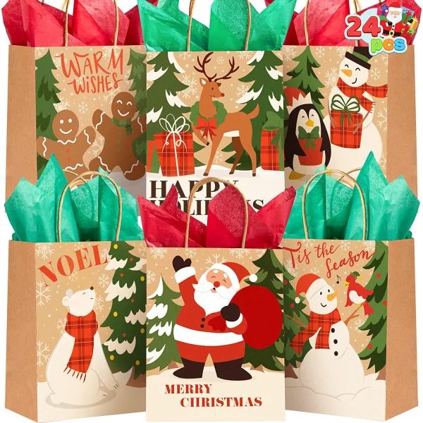 24pcs Christmas Kraft Paper Goodie Bags