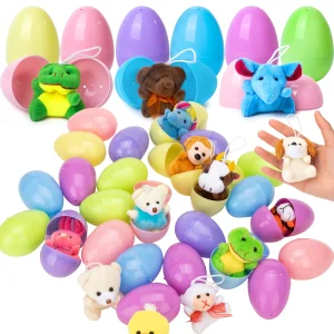 24Pcs 3.15in Mini Satiated Animal Plush Toys Prefilled Easter Eggs for Easter Egg Hunt