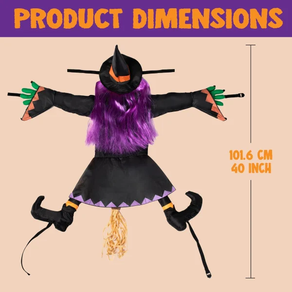 Witch Crashing Into Tree Halloween Decoration 40in