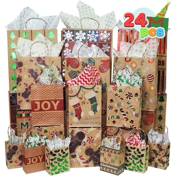 24pcs Christmas Foil Gift Bags Assorted Sizes