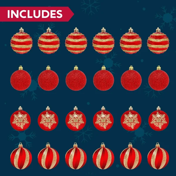 24pcs Red and Gold Christmas Ball Ornaments