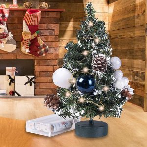Prelit Tabletop  Christmas Tree with Pine Cones and Ornaments