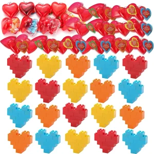 26Pcs Prefilled Hearts with Heart Building Blocks and Valentines Day Cards for Kids-Classroom Exchange Gifts