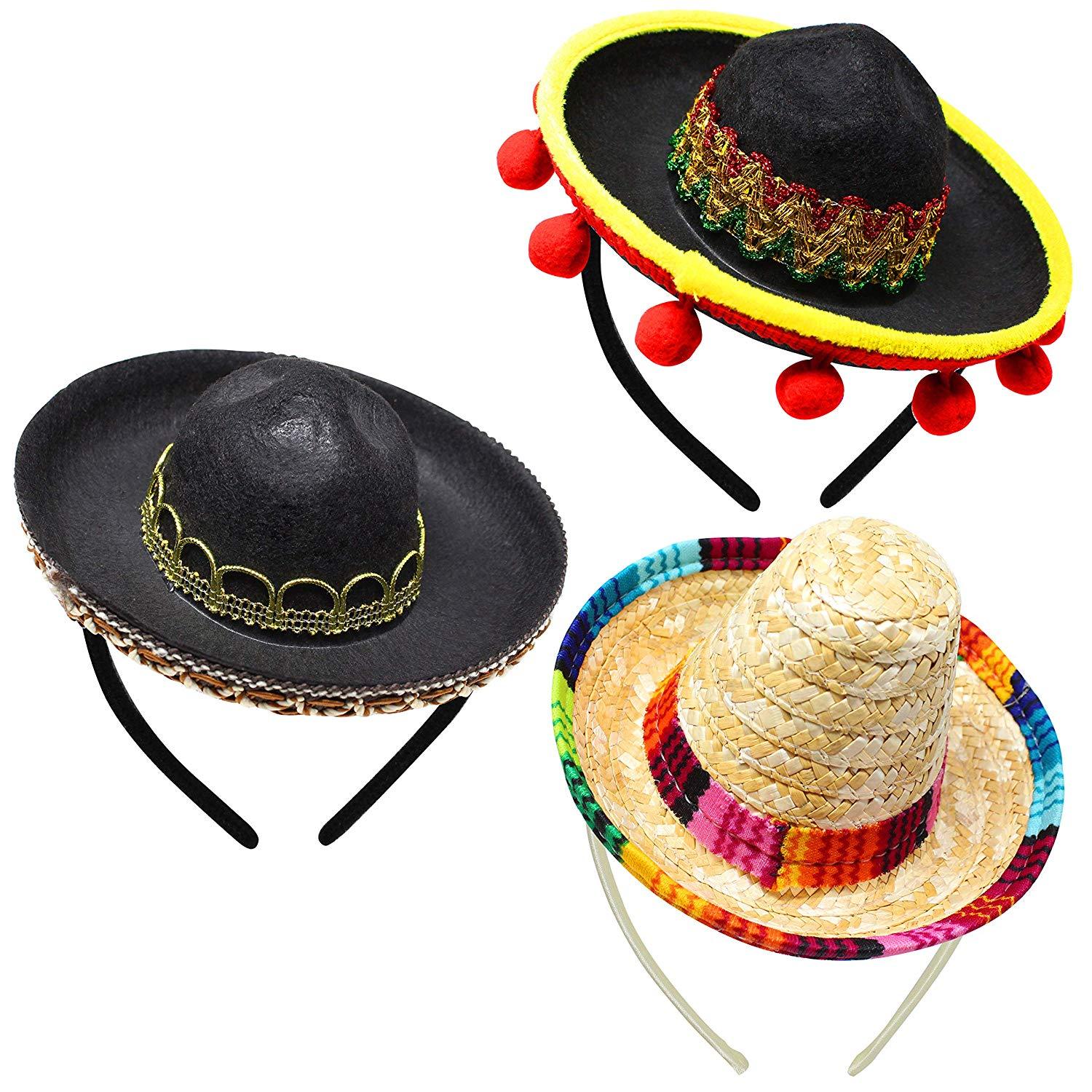 Cinco De Mayo Fiesta Fabric And Straw Sombrero Headbands