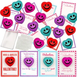 28Pcs Heart Shape Stress Ball with Valentines Day Cards for Kids-Classroom Exchange Gifts