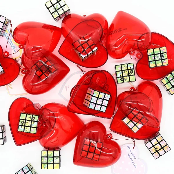 28Pcs Prefilled Hearts with Cubes and Valentines Day Cards for Kids-Classroom Exchange Gifts