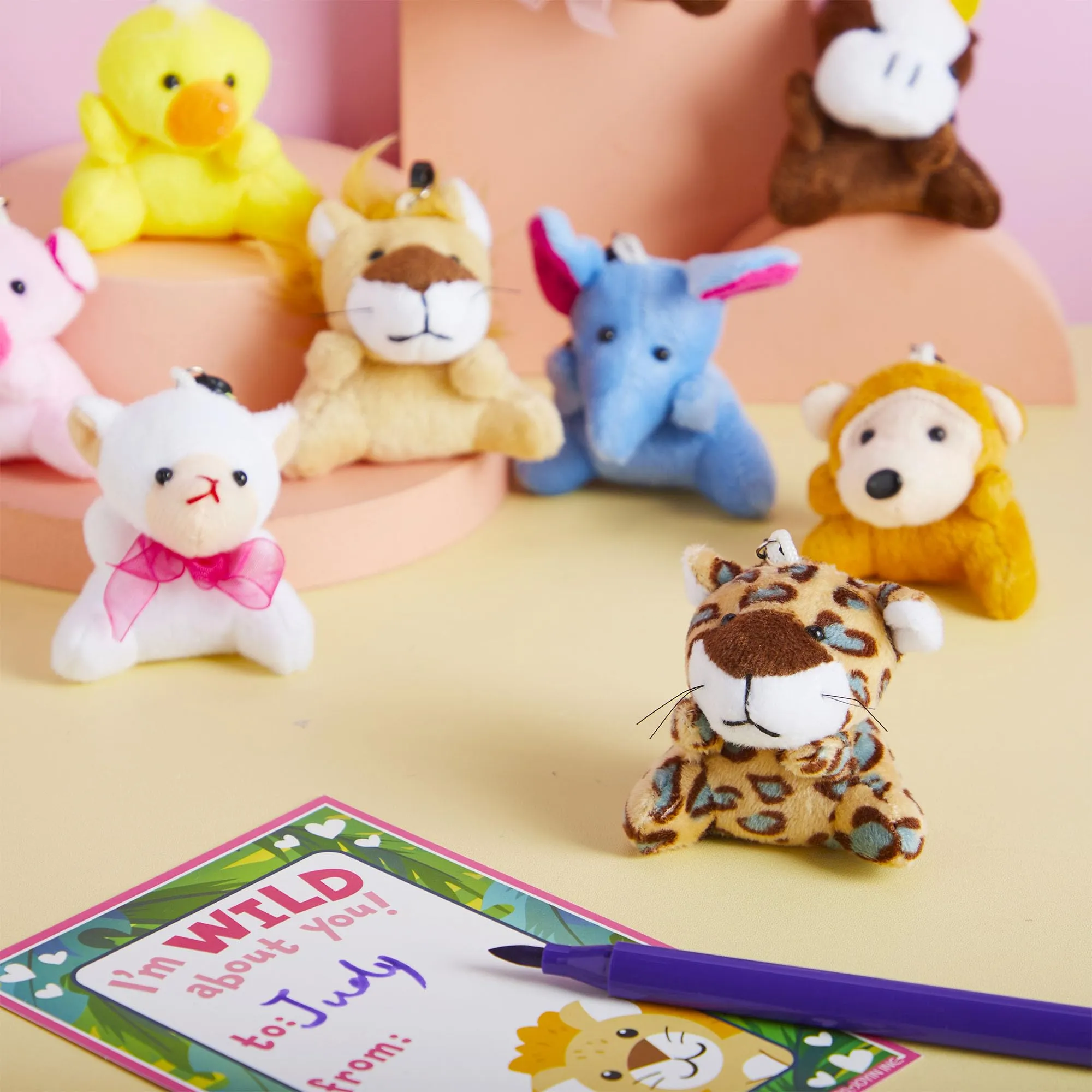 Best 28pcs Valentine Cards with Animal Plush Toy Keychains