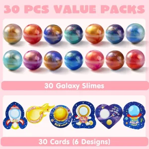 30Pcs Cosmic Realm Valentine Slime with Kids Valentines Cards
