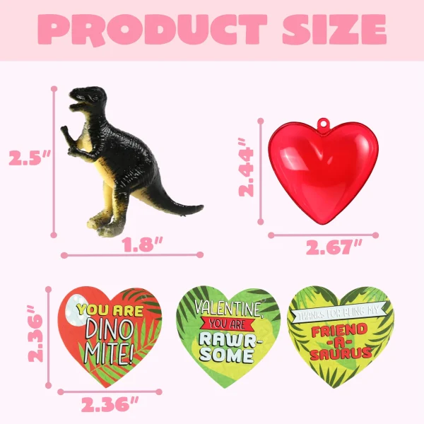 28Pcs Dinosaur Toys Figures Filled Hearts with Valentines Day Cards
