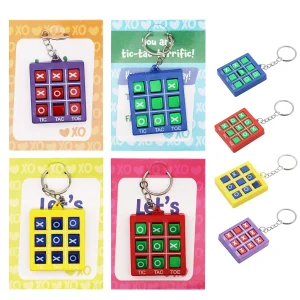 28Pcs Gift Tic-Tac-Toe Keychain with Valentines Day Cards for Kids-Classroom Exchange Gifts
