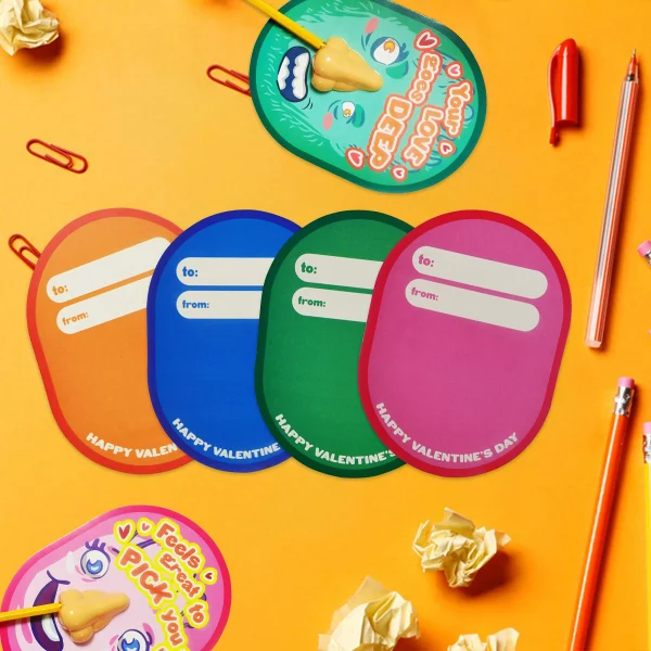 28Pcs 'I Pick Your Nose' Pencil Sharpener Set Kids Valentines Cards for Kids Gifts