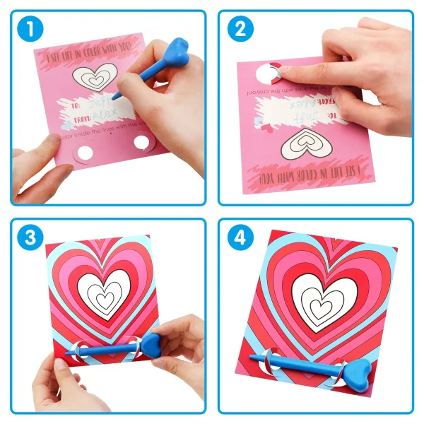28Pcs Kids Valentines Cards with Heart-Shaped Crayons-Classroom Exchange Gifts