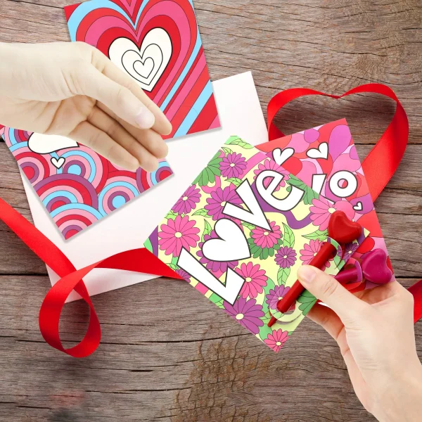 28Pcs Kids Valentines Cards with Heart-Shaped Crayons-Classroom Exchange Gifts